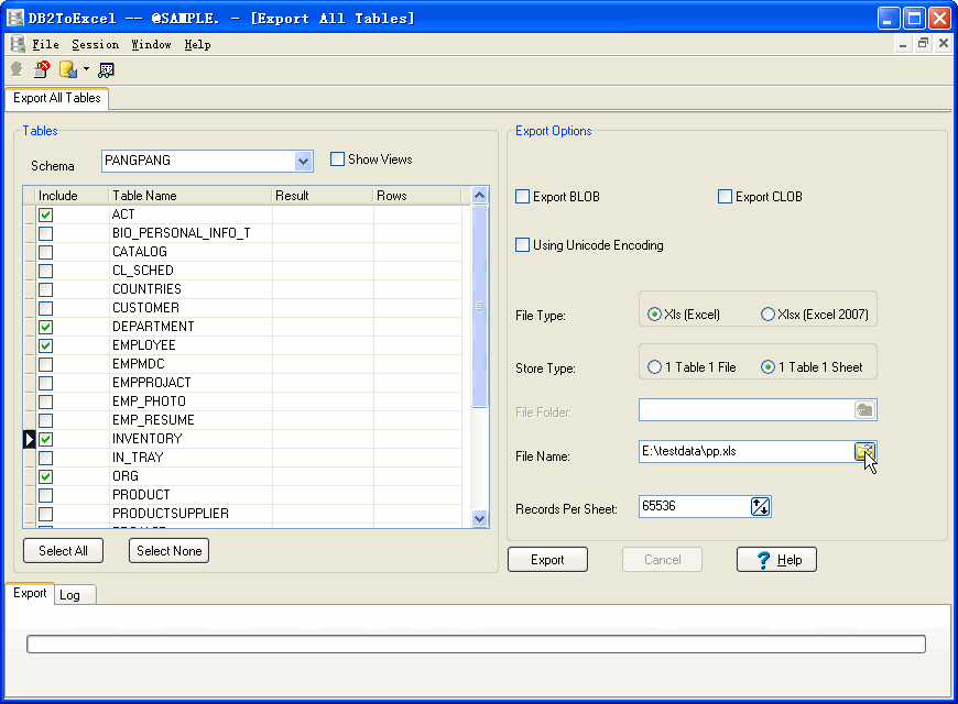 Export data from DB2 To Excel - config export DB2 tables