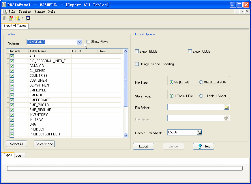 Export data from DB2 To Excel - export all DB2 tables form
