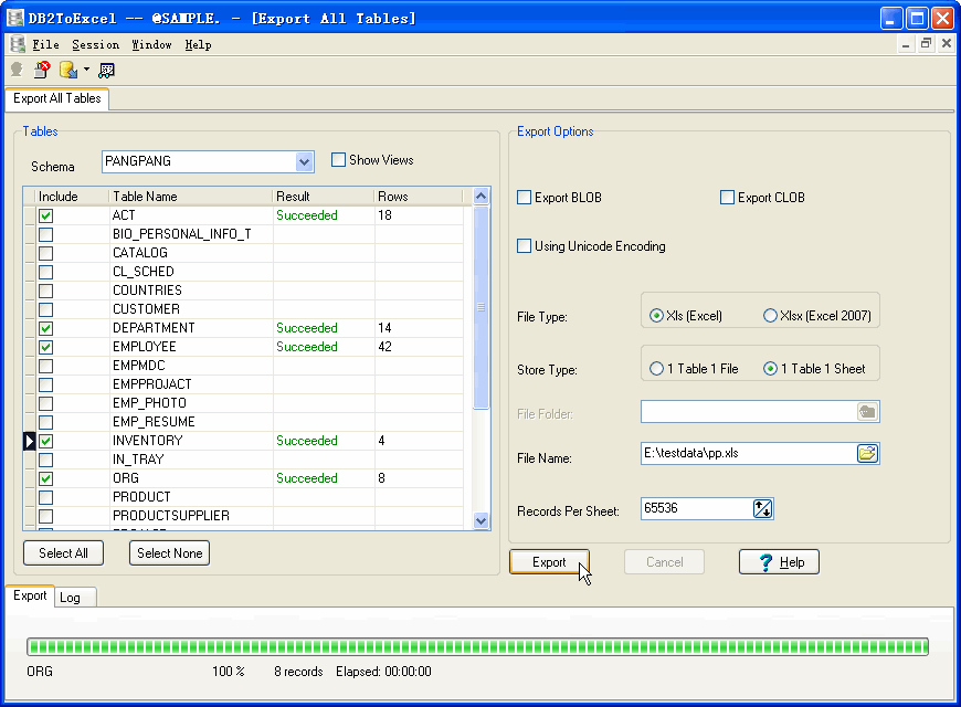 Export data from DB2 To Excel - export all DB2 tables