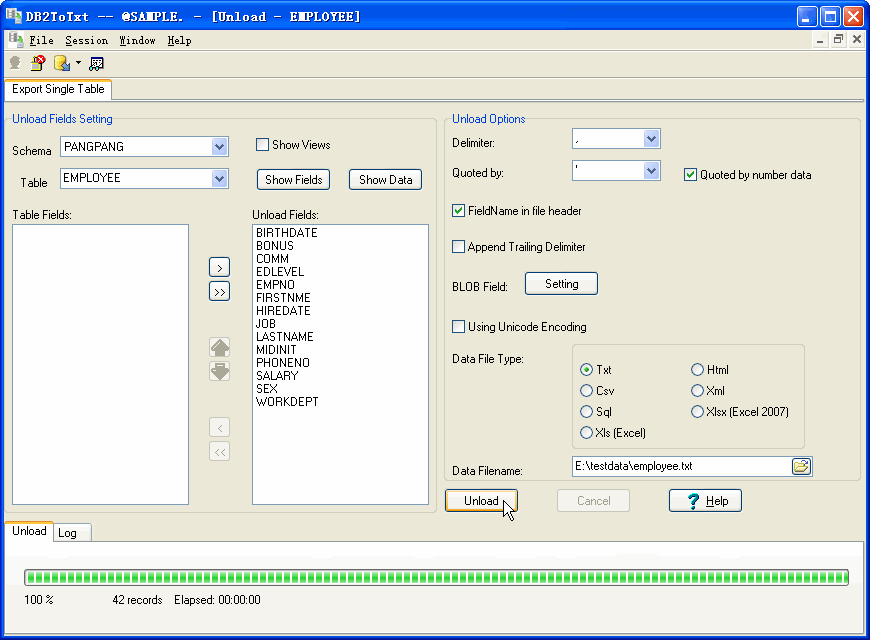 DB2 export to txt - export