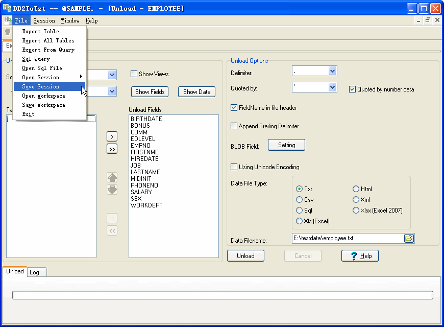 Export data from DB2 To Csv (Txt) - save session button