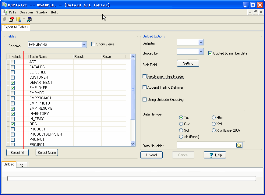 Export data from DB2 To Csv (Txt) - select export DB2 tables