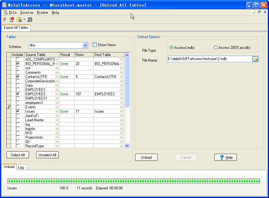 Export data from Sql Server To Access - export all Sql Server tables