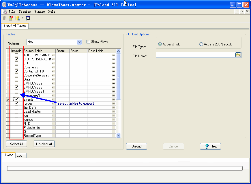 Export data from Sql Server To Access - select export Sql Server tables