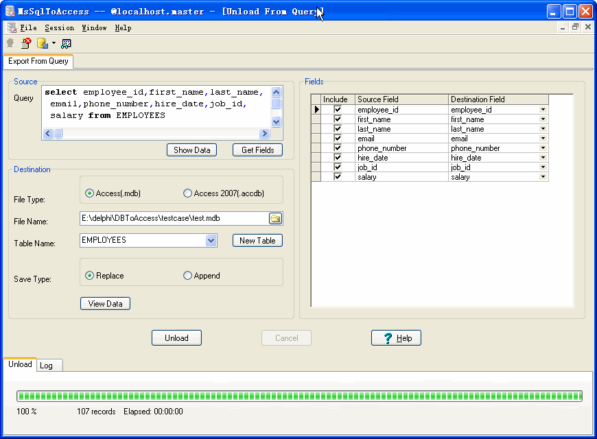 Export data from Sql Server To Access - export Sql Server query