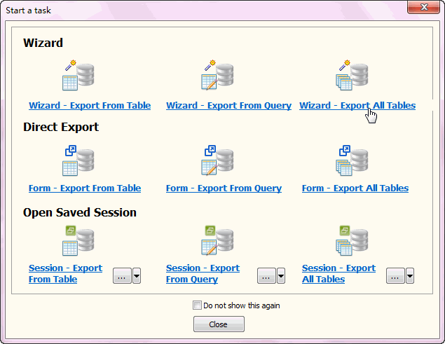Bulk/Batch export SQL Server all tables data to Access - Task Window