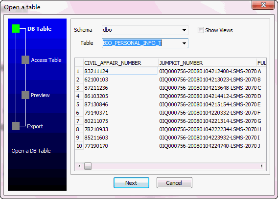 Export MS SQL Server to Access wizard - Open table