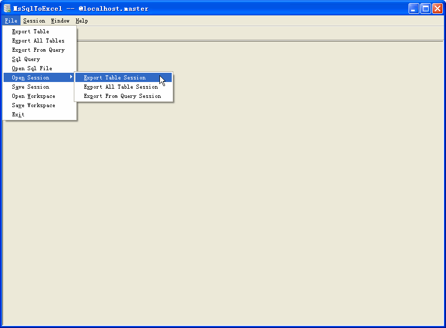 Export data from MS SQL Server To Excel - load session button