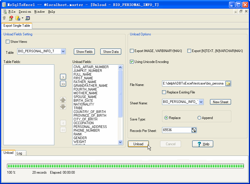 Export data from MS SQL Server To Excel - export by session