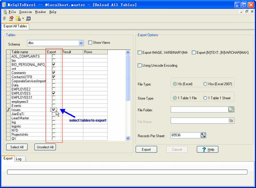 Bulk/Batch Export MS SQL Server Tables Data To Excel - select tables