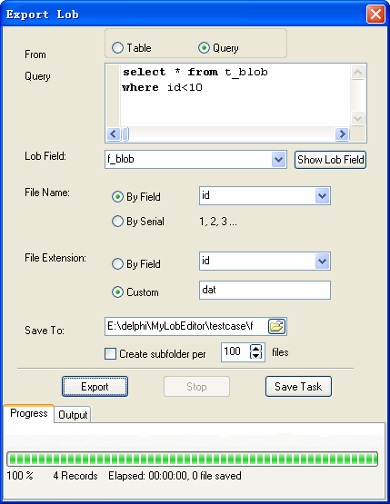 Mysql LOB Data Editor - export lob from query