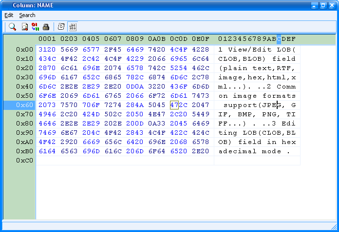 Mysql BLOB Data Editor - mysql varchar in hex