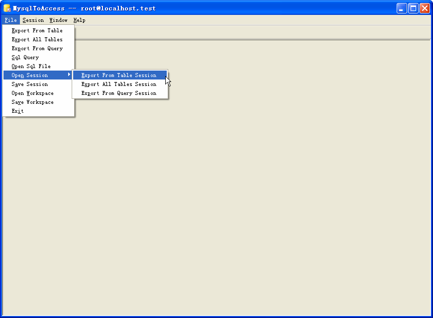 Export data from Mysql To Access - load session button