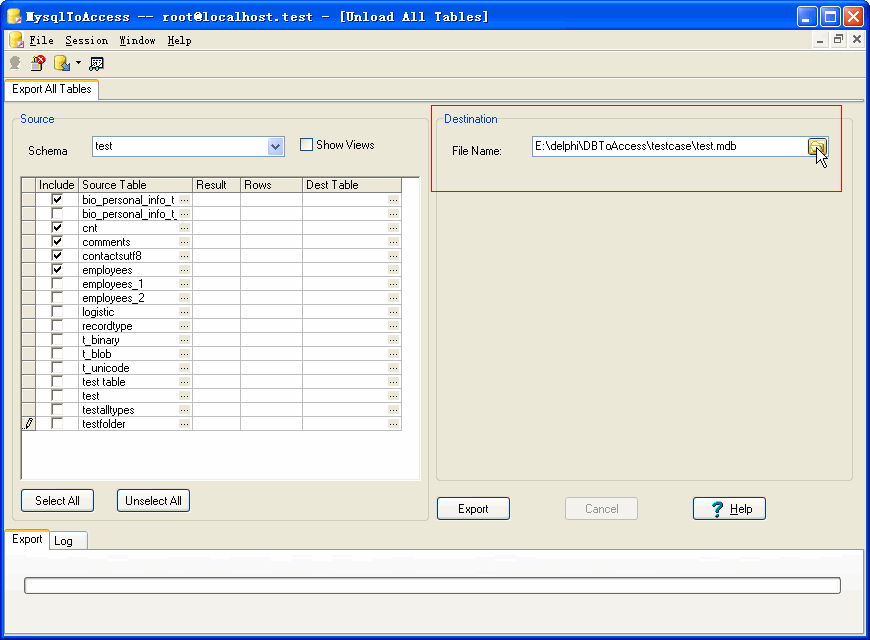 Export all tables from Mysql To Access - choice Access file