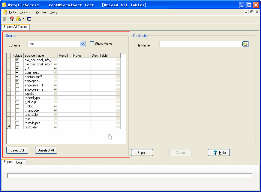 Export all tables from Mysql To Access - choice Mysql schema