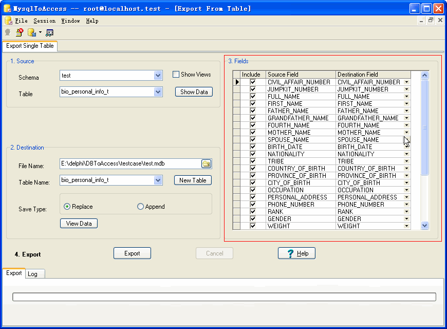 Transfer Mysql To Access - config fields