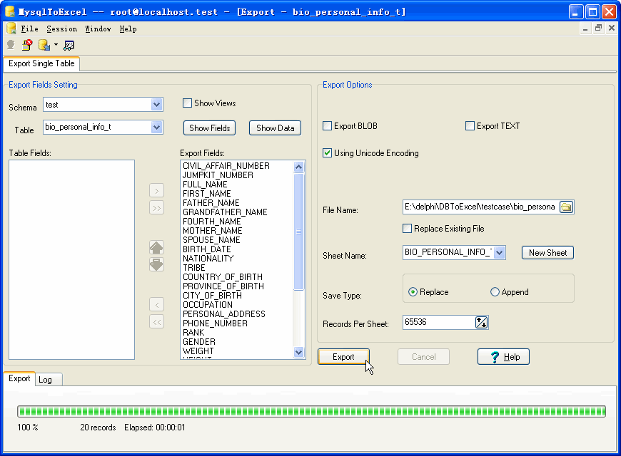 Export data from Mysql To Excel - export by session