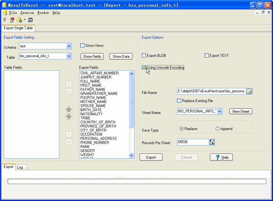 Mysql To Excel - config
