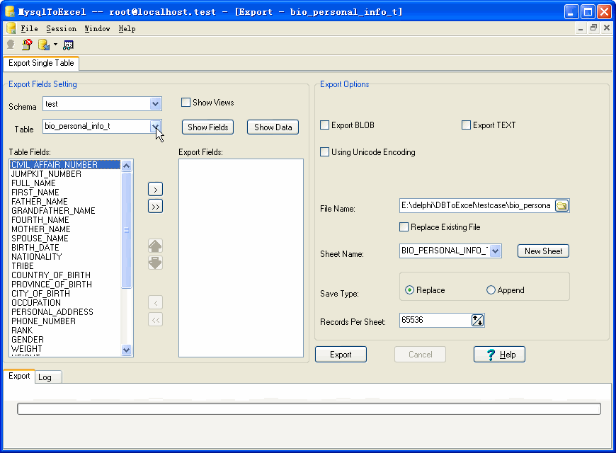 Export data from Mysql To Excel - select Mysql table to export 