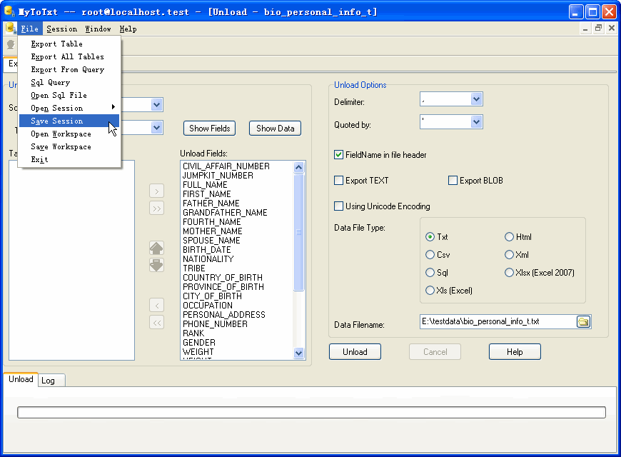 Export data from Mysql To Csv (Txt) - save session button
