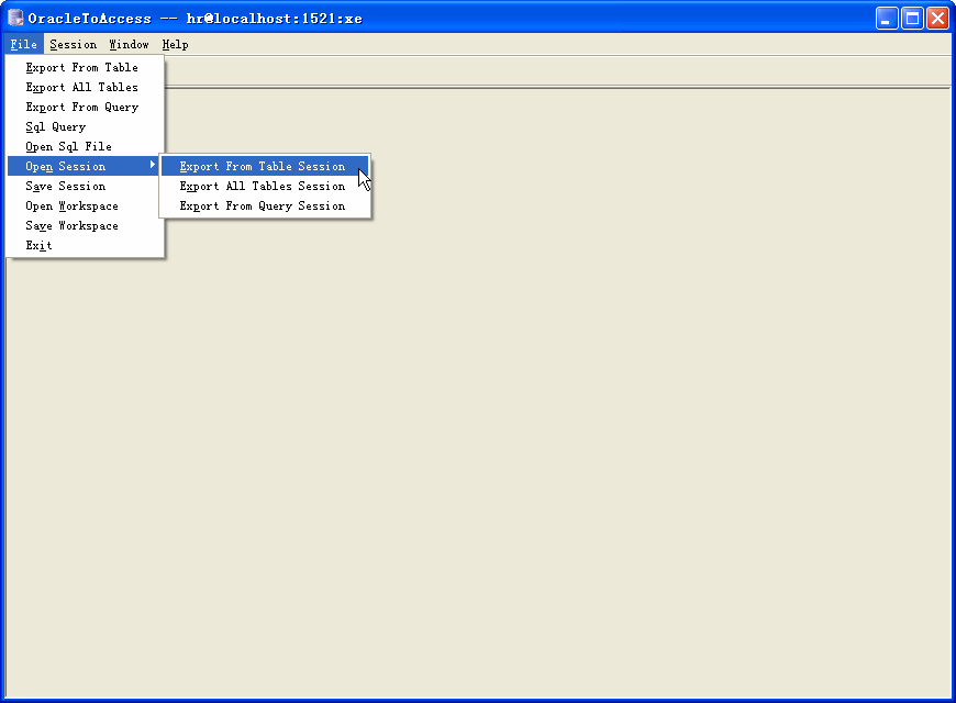 Export data from Oracle To Access - load session button