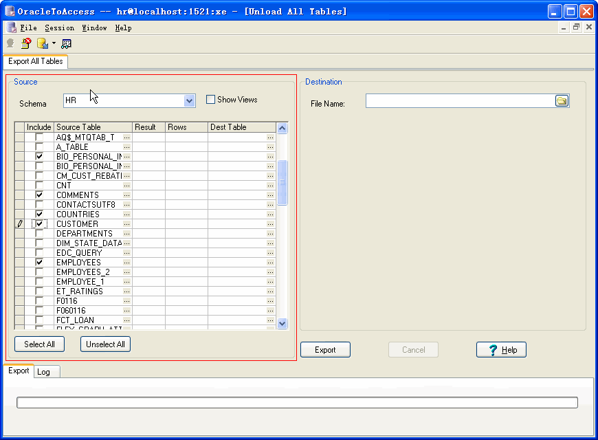 Export all tables from Oracle To Access - choice Oracle schema