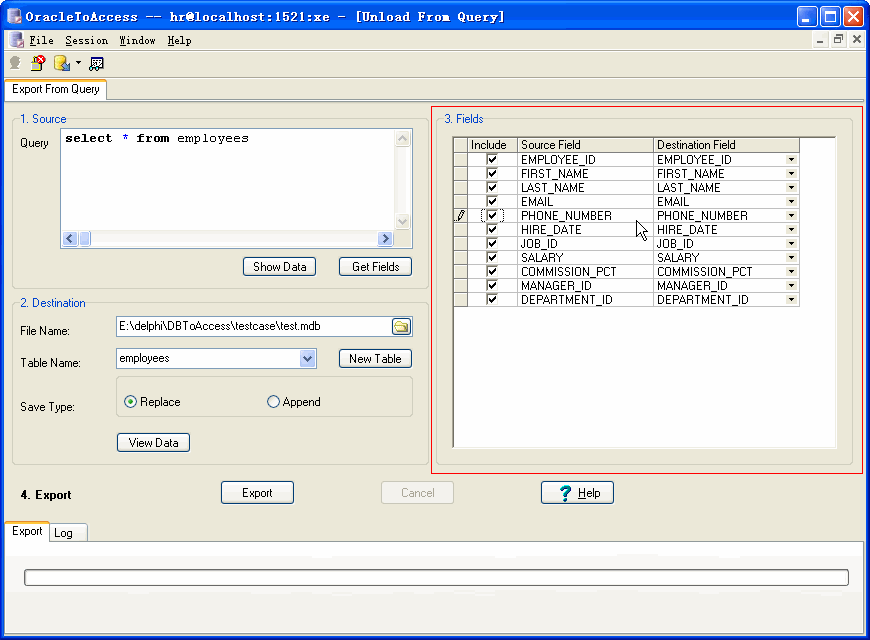 Export Oracle Query Results To Access - config fields