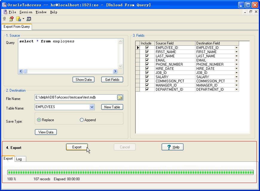 Export Oracle Query Results To Access - export