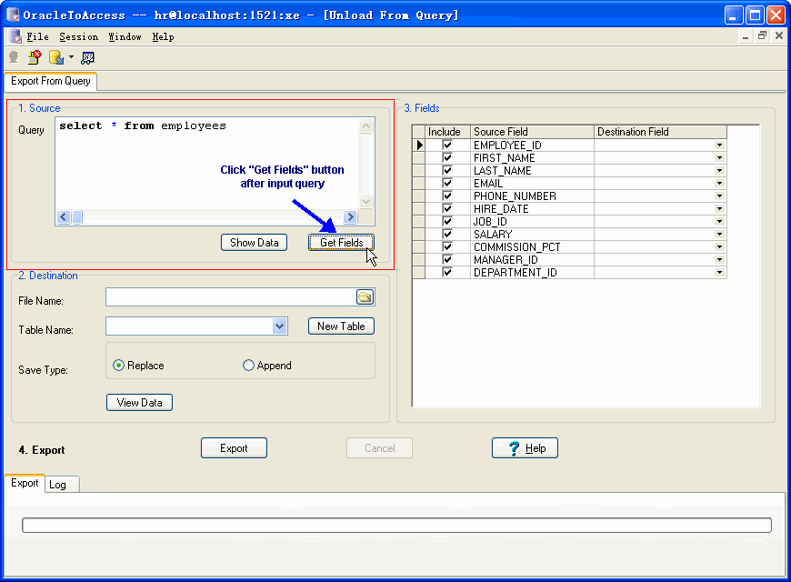 Export Oracle Query Results To Access - input query