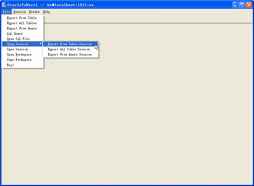 Export data from Oracle To Excel - load session button