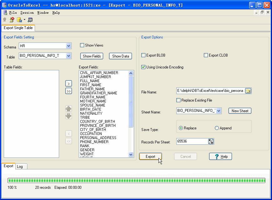 Export data from Oracle To Excel - export by session