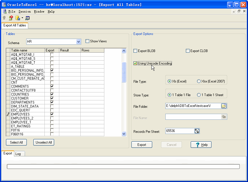 Export data from Oracle To Excel - config export Oracle tables