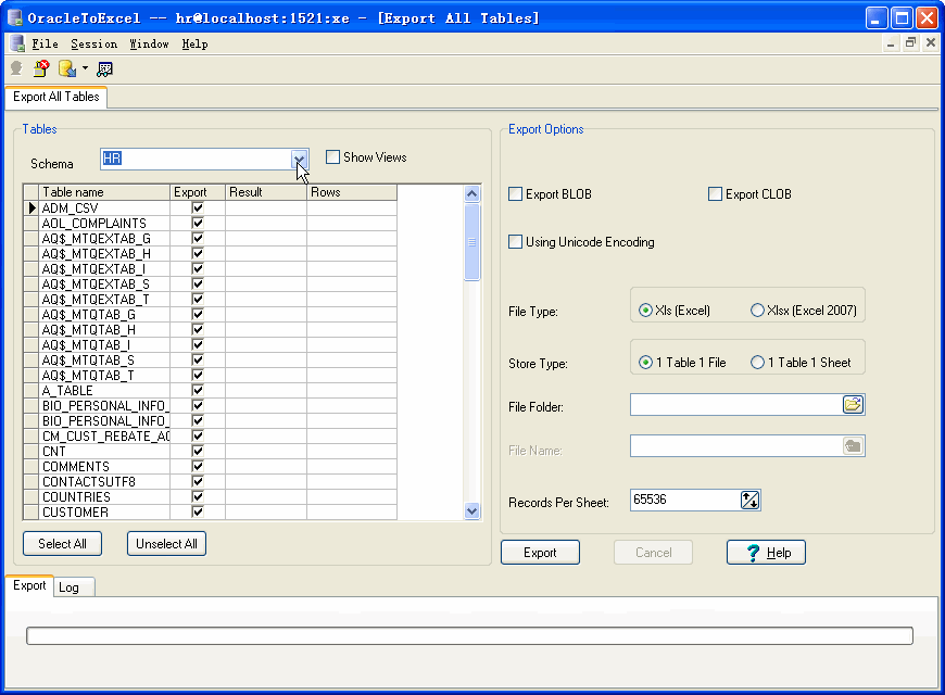 Export data from Oracle To Excel - export all Oracle tables form
