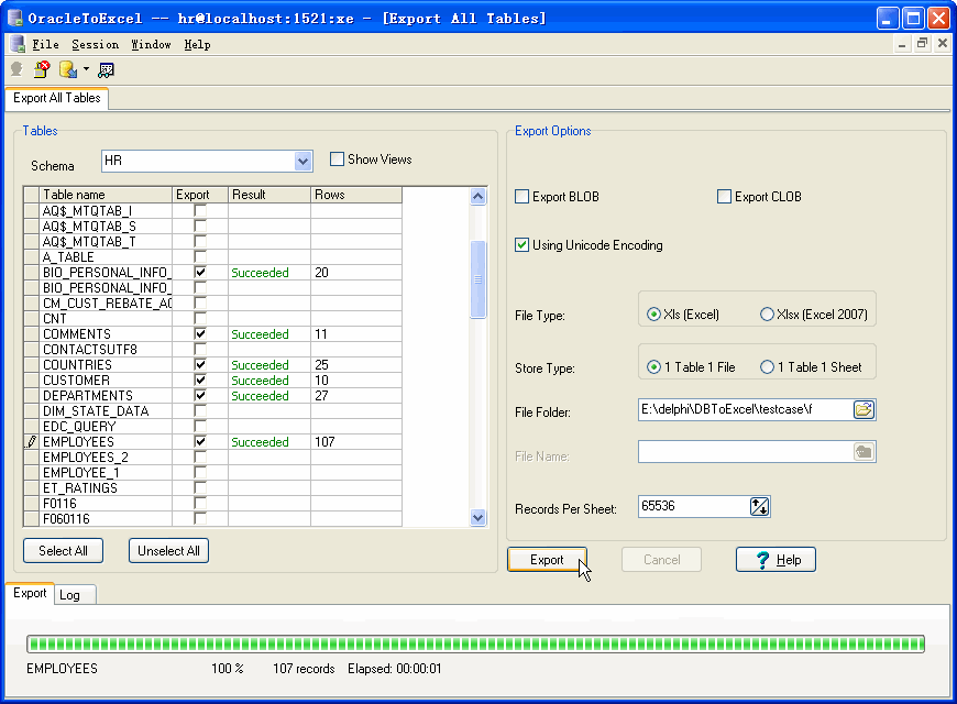 Export data from Oracle To Excel - export all Oracle tables