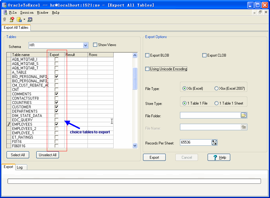 Export data from Oracle To Excel - select export Oracle tables