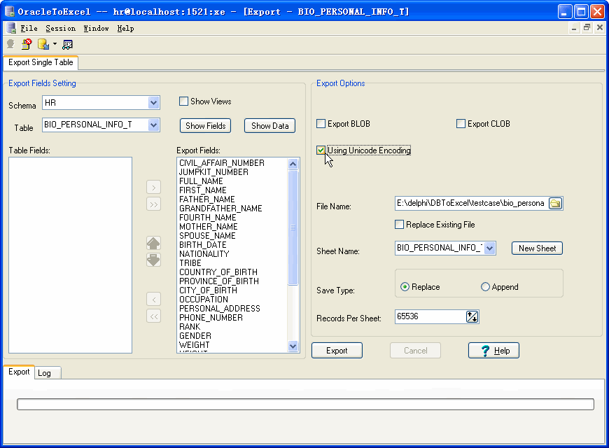 Oracle Extract To Excel - config
