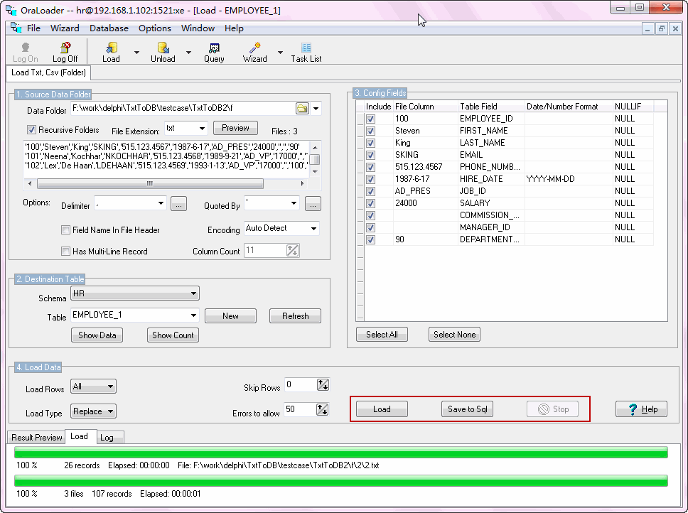 Bulk Import CSV files To Oracle- import data