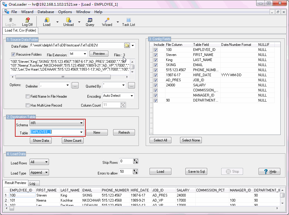 Bulk Import CSV files To Oracle - select oracle table