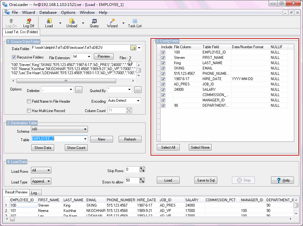 Import Data from multiple Csv to Oracle - config load fields
