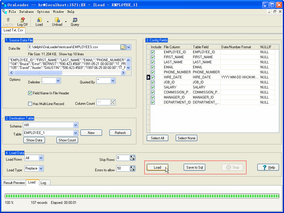 Import data from Txt (Csv) file to Oracle -  load data