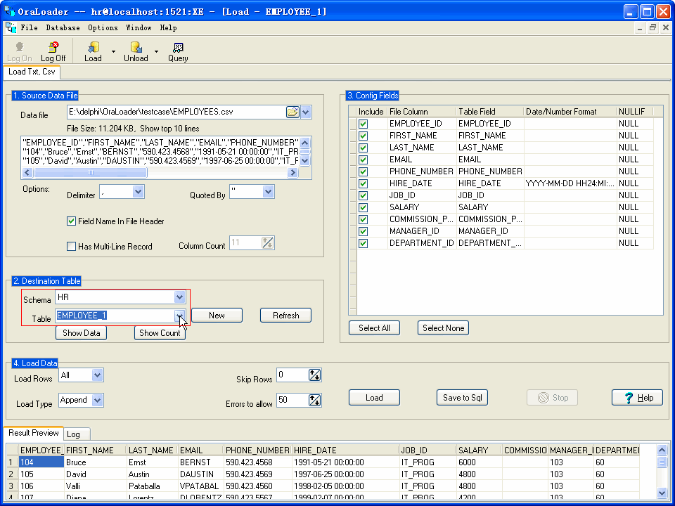 Import data from Txt (Csv) file to Oracle -  load table