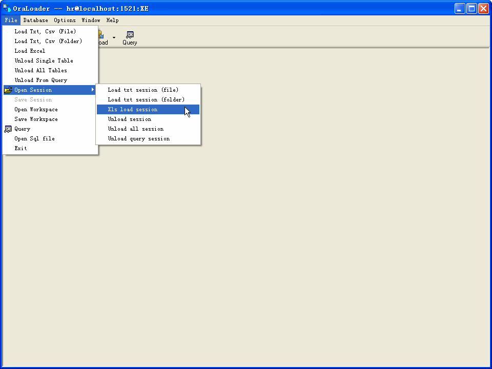 Oracle Import/Export Tool - load session