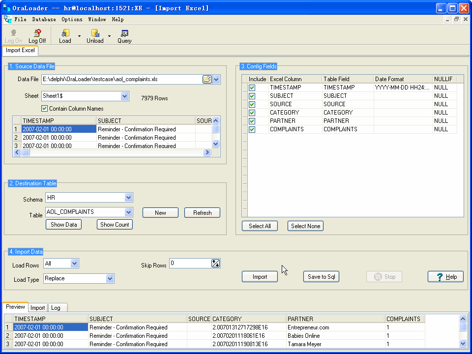 Oracle Import/Export Tool -session loaded