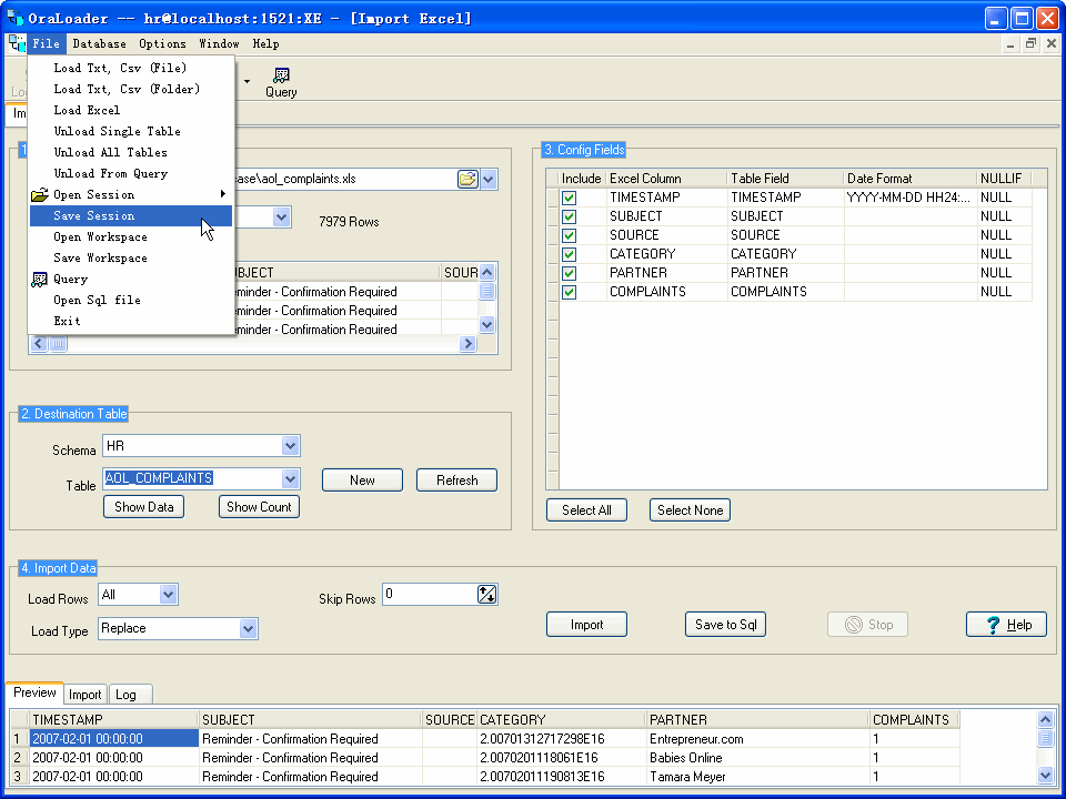 Oracle Import/Export Tool - save session