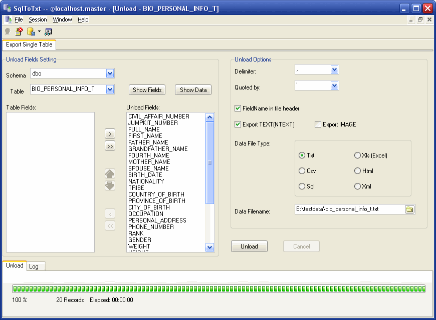 Export data from Sql Server To Csv (Txt) - export by session