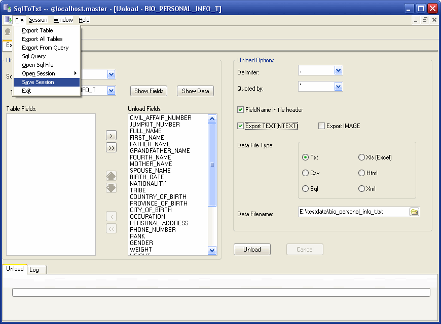 Export data from Sql Server To Csv (Txt) - save session button
