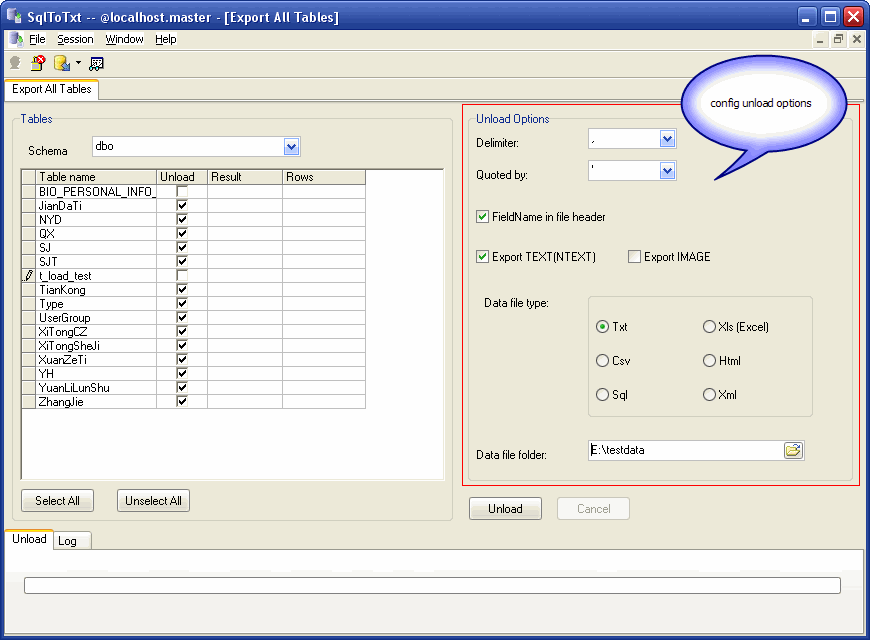 Export data from Sql Server To Csv (Txt) - config export Sql Server tables