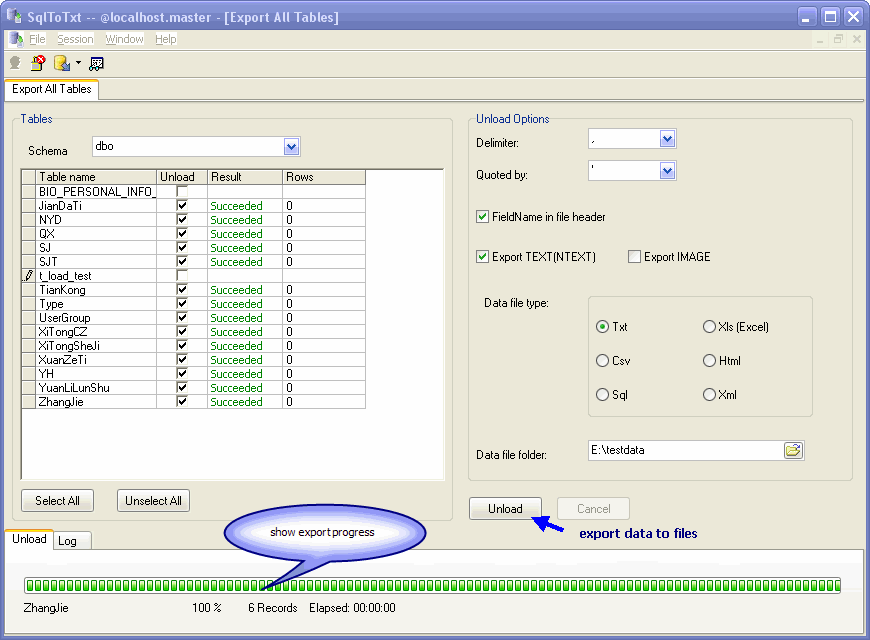 Export data from Sql Server To Csv (Txt) - export all Sql Server tables