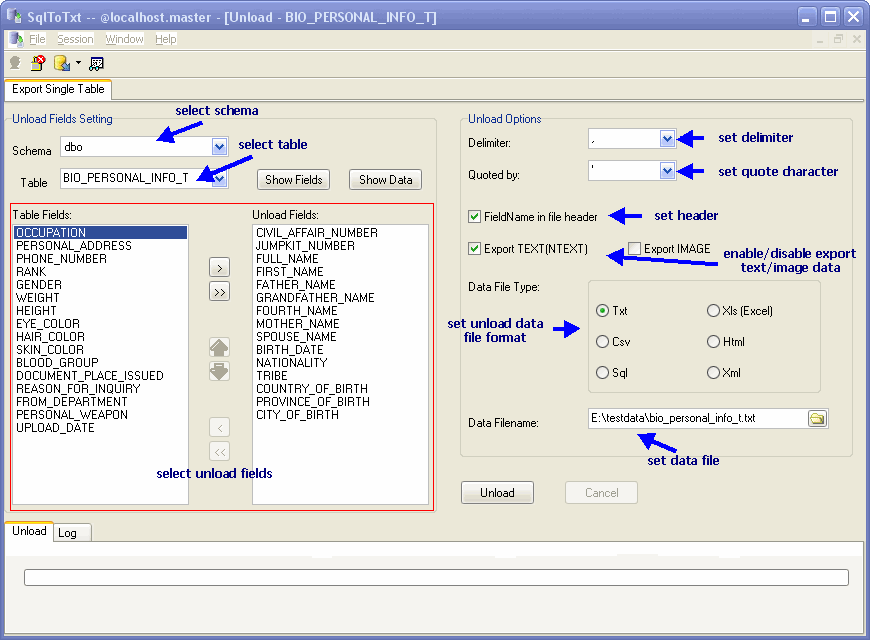 Export data from Sql Server To Csv (Txt) - export sql server table config