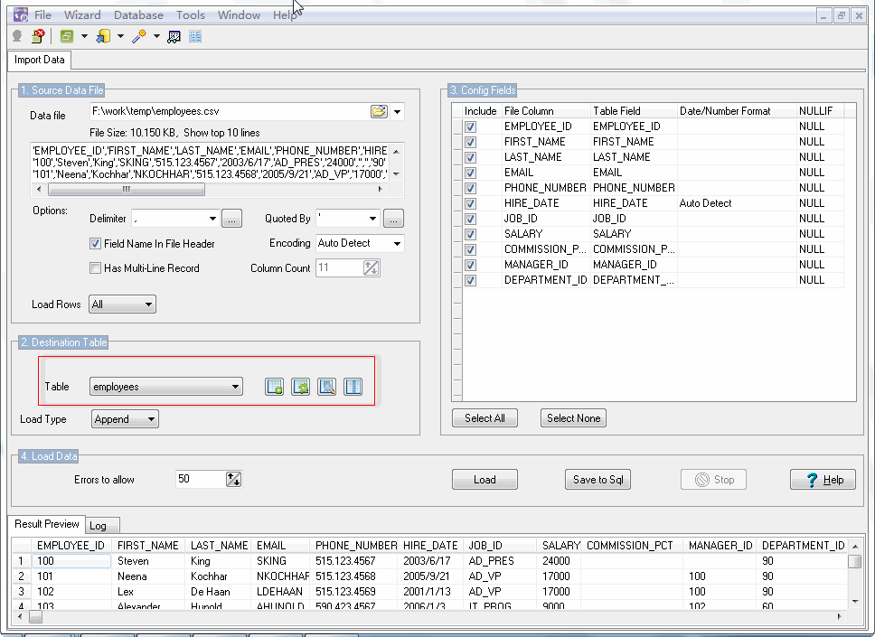 Import data from Csv (Txt) to Access - select table